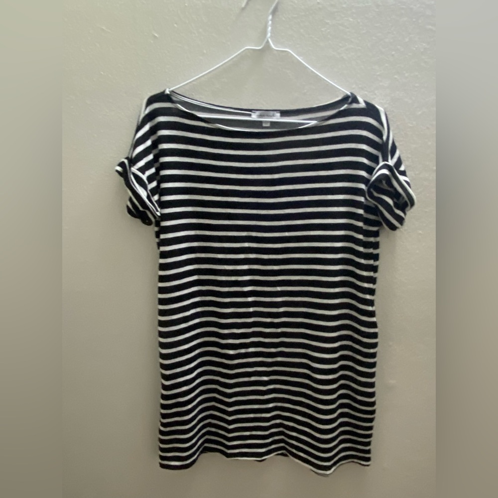 Juniors Black and White Striped Blouse Small by White Birch Tote2